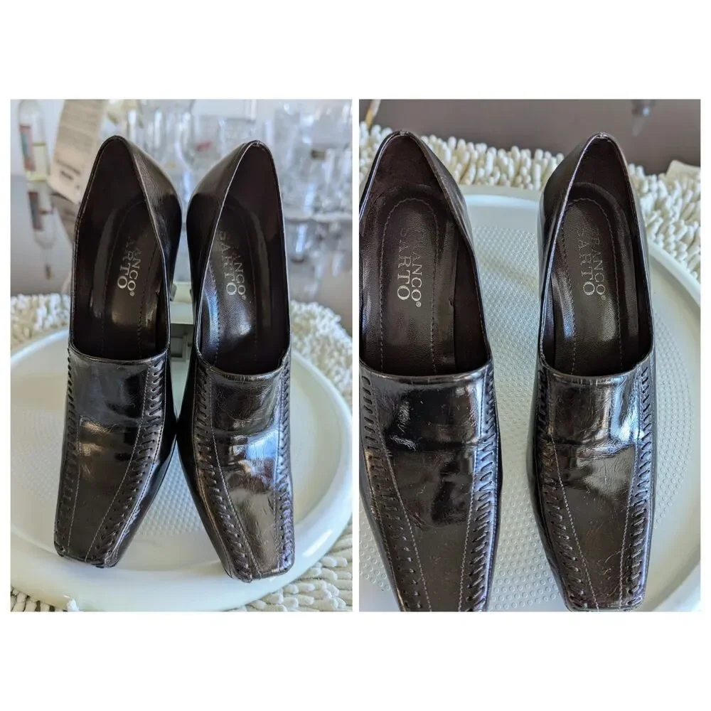 Bundle of two Franco Santo square toe (black&brown) heel shoes  Sz 6M